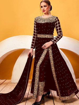 Maroon Georgette Festival Wear Embroidery Work Salwar Suit