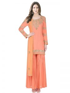 Light Orange Georgette Sequence Work Designer Sharara Suit