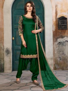 Green Art Silk Party Wear Heavy Embroidery Work Patiala Style
