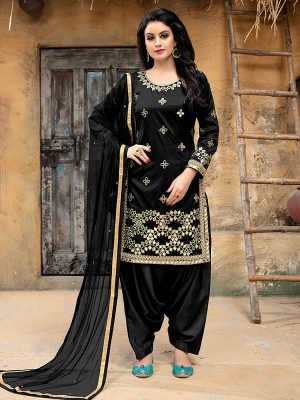 Black Tapeta Silk Party Wear Gota Patti Work Patiala Style