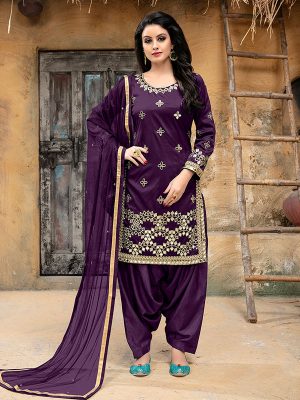 Purple Tapeta Silk Party Wear Gota Patti Work Patiala Style