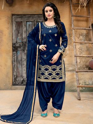 Navy Blue Tapeta Silk Party Wear Gota Patti Work Patiala Style