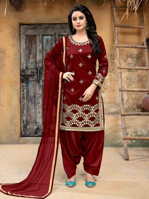 Maroon Tapeta Silk Party Wear Gota Patti Work Patiala Style