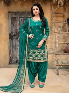 Green Tapeta Silk Party Wear Gota Patti Work Patiala Style