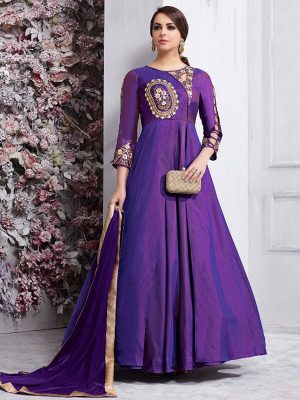 Purple Tapeta Silk Festival Wear Embroidery Work Anarkali Style