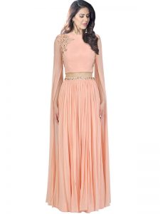 Peach Georgette Sequence Work Prathyusha Garimella Designer Crop Top With Lehenga Skirt