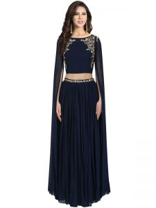 Neavy Blue Georgette Sequence Work Prathyusha Garimella Designer Crop Top With Long Lehenga