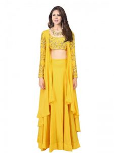 Yellow Satin Embroidery Work Prathyusha Garimella Designer Jacket Style Suit