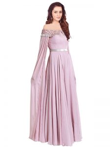 Pure Georgette Lavender Color Hand Embroidary Gown With Zardosi And Pipe Work