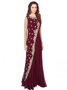 Burgundy Colour Geogette Gown With Bead And Zardosi Work