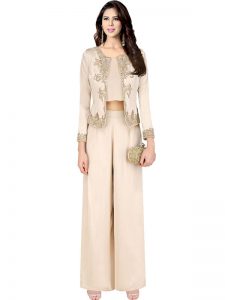 Beige Satin Crepe Embroidery Work Platinoir Designer Jacket Style Crop Top