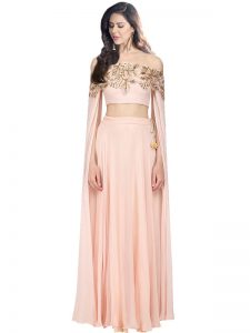 Pink Georgette Satin Sequence Work Prathyusha Garimella Designer Crop Top With Skirt