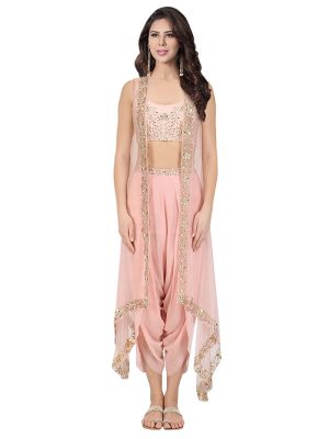 Pink Georgette Sequence Work Sana Barreja Cape And Pants