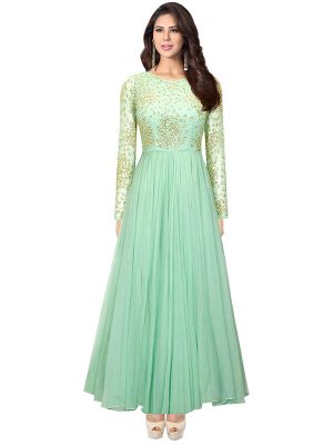 Mint Green Net Cutdana Work Designer Anarkali Suit