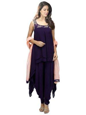 Purple Georgette Embroidery Work Designer Dhoti Salwar Suit