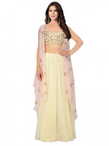 Yellow Net Sequence Work Prathyusha Garimella Designer Jacket Style Crop Top With Skirt