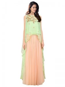 Mint Green Net Zardosi Work Prathyusha Garimella Designer Crop Top With Skirt