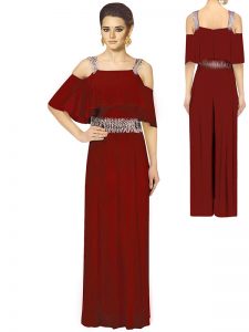 Maroon Georgette Party Wear Pearls Work Jumpsuit