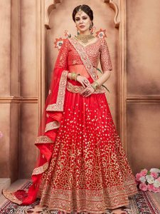 Red Net Reception Wear Sequence Work Lehenga Choli