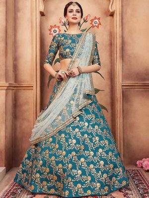 Rama Green Art Silk Reception Wear Sequence Work Lehenga Choli