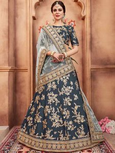 Rama Green Art Silk Reception Wear Sequence Work Lehenga Choli