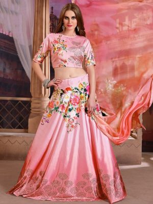 Pink Silk Party Wear Digital Print Lehenga Choli