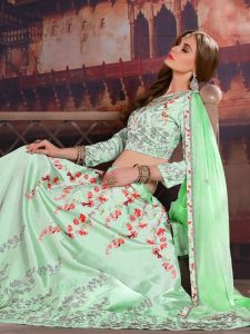 Sea Green Silk Party Wear Embroidery Work Lehenga Choli