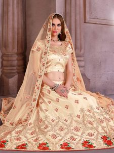 Peach Silk Party Wear Embroidery Work Lehenga Choli