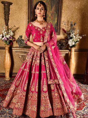 Rani Velvet Wedding Wear Resham Work Lehenga Suit