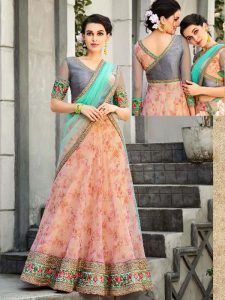 Peach Organza Party Wear Digital Print Lehenga Choli