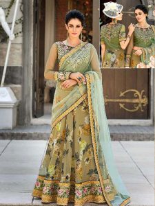 Mehendi Color Organza Party Wear Digital Print Lehenga Choli