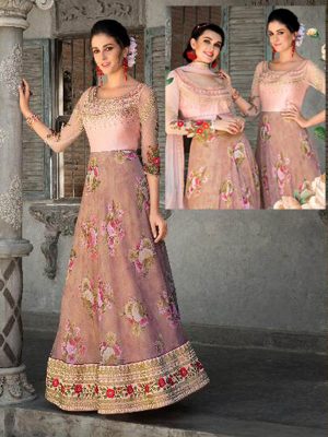 Pink Organza Party Wear Digital Print Lehenga Choli