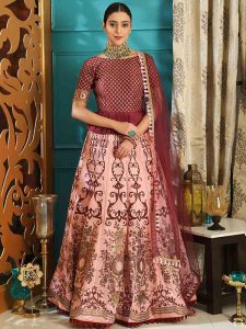 Maroon Jacquard Silk Party Wear Sequence Work Lehenga Choli