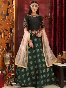 Green Jacquard Silk Party Wear Sequence Work Lehenga Choli