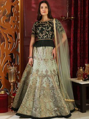 Light Green Jacquard Silk Party Wear Sequence Work Lehenga Choli