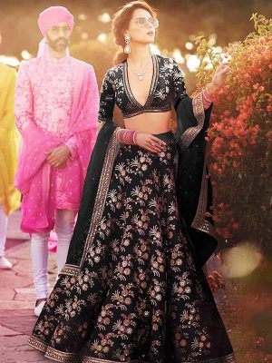 Black Thai Silk Wedding Wear Sequence Work Lehenga Choli