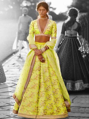 Mint Thai Silk Wedding Wear Sequence Work Lehenga Choli