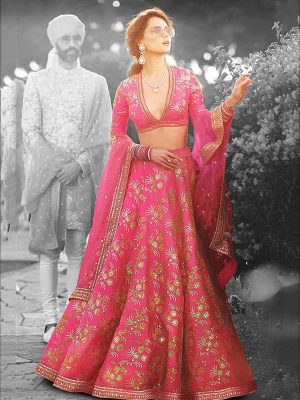 Pink Thai Silk Wedding Wear Sequence Work Lehenga Choli