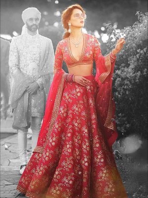 Red Thai Silk Wedding Wear Sequence Work Lehenga Choli