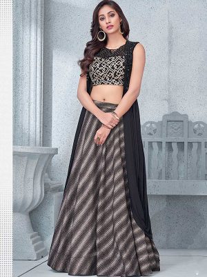 Black Lycra Party Wear Thread Work Lehenga Choli