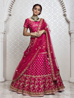 Rani Silk Wedding Wear Embroidery Work Lehenga Choli