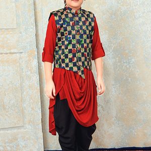 Red Rayon Festival Wear Printed Work Kids Kurta Pajama