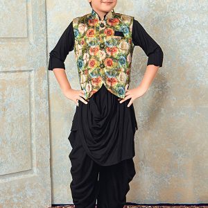Black Rayon Festival Wear Printed Work Kids Kurta Pajama