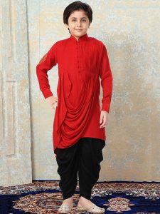 Red Rayon Festival Wear Plain Kids Kurta Pajama