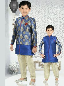 Blue Dhupion Festival Wear Zari Work Kids Kurta Pajama