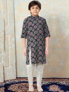 Multi Color Cotton Festival Wear Printed Work Kids Kurta Pajama