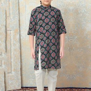 Multi Color Cotton Festival Wear Printed Work Kids Kurta Pajama