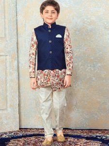 Beige Cotton Festival Wear Diamond Work Kids Kurta Pajama