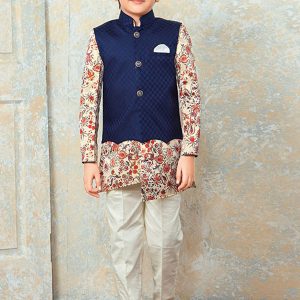 Beige Cotton Festival Wear Diamond Work Kids Kurta Pajama
