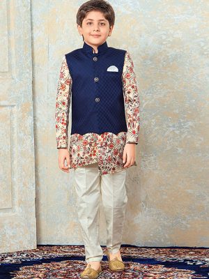 Beige Cotton Festival Wear Diamond Work Kids Kurta Pajama